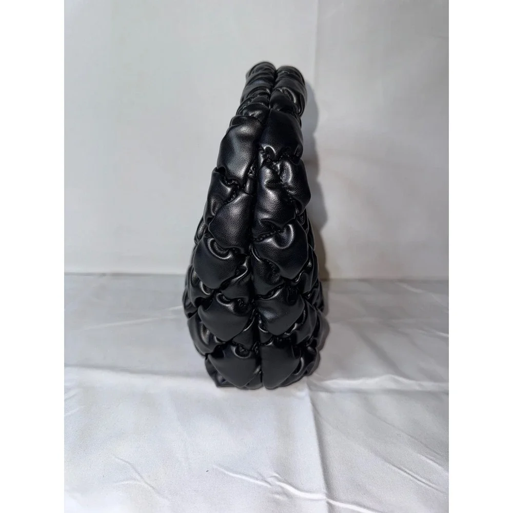 A New Day Black Ruched Puffy Hobo Bag Quilted Faux Leather Handbag